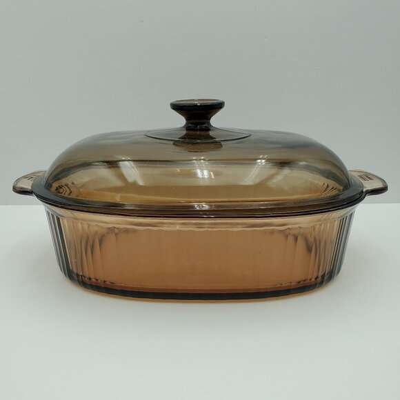 Corning Vision 4 Quart Oval Roaster Visions Amber Dutch Oven Covered Casserole - Picture 1 of 14